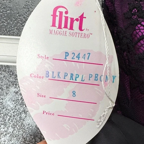 Flirt Maggie Sottero Purple and Black Lace Strapless Dress with Beaded Top - Picture 10 of 11